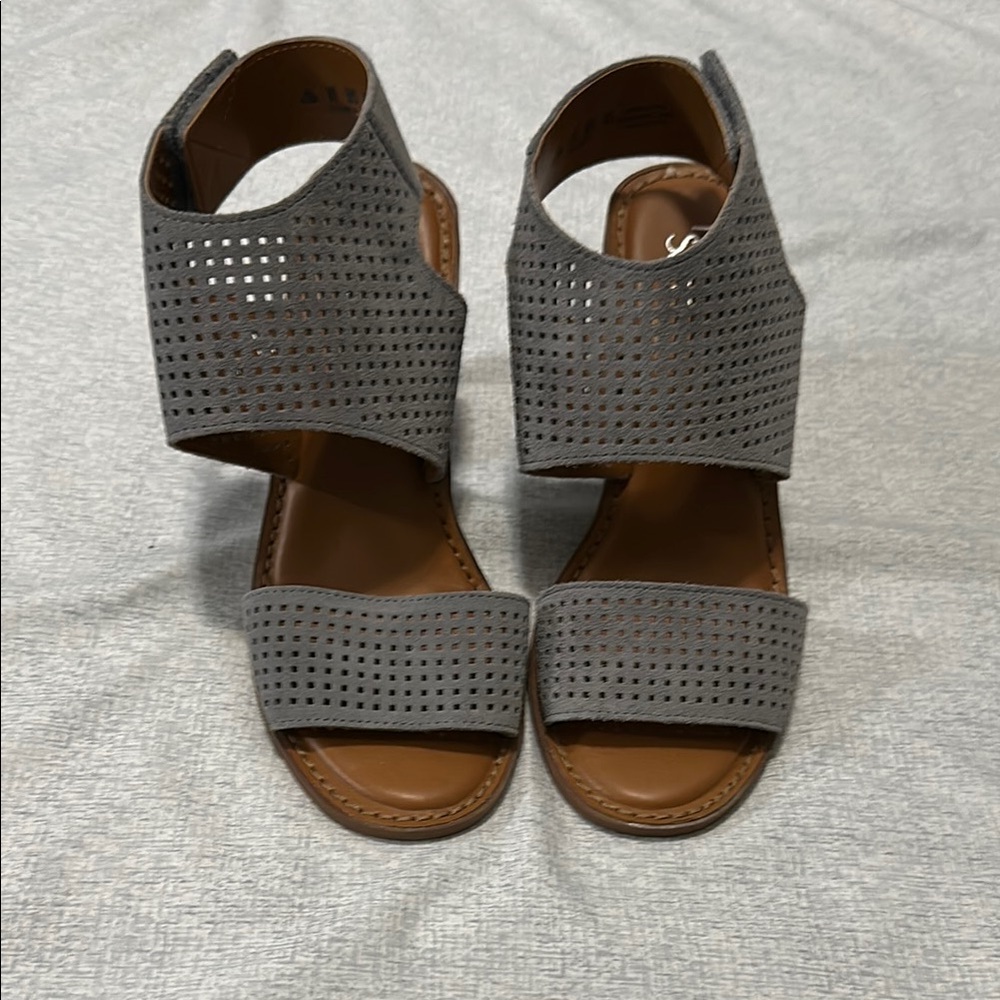 Franco Sarto Gray and Brown Sandals with Perforated Straps